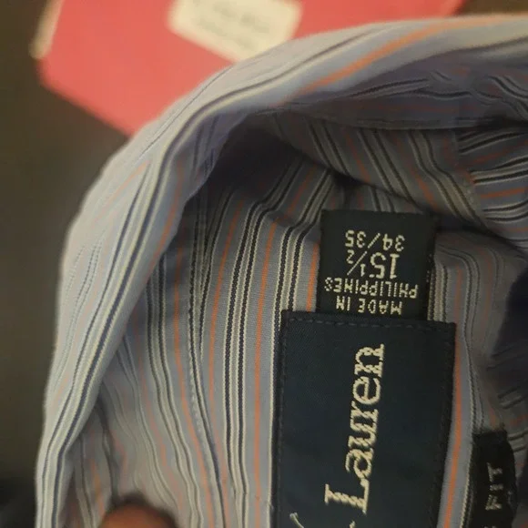 Ralph Lauren Shirt Mens 15.5 34/35 Blue Striped Classic Fit Button Down - Picture 7 of 8